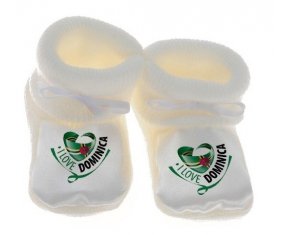 Chausson bébé I Love Dominica de couleur Blanc