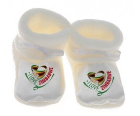 Chausson bébé I Love Zimbabwe de couleur Blanc