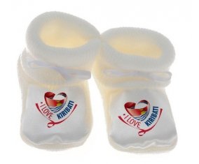 Chausson bébé I Love Kiribati de couleur Blanc