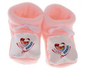 Chausson bébé I Love Kiribati de couleur Rose