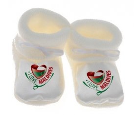 Chausson bébé I Love Maldives de couleur Blanc