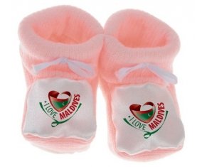 Chausson bébé I Love Maldives de couleur Rose