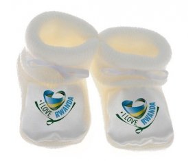 Chausson bébé I Love Rwanda de couleur Blanc
