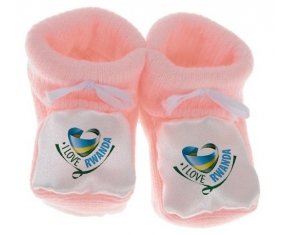 Chausson bébé I Love Rwanda de couleur Rose