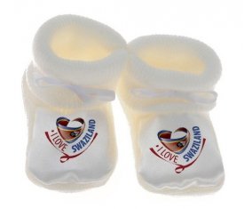 Chausson bébé I Love Swaziland de couleur Blanc