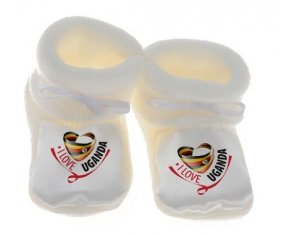 Chausson bébé I Love Uganda de couleur Blanc