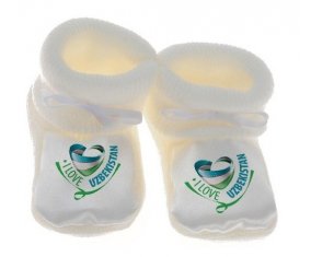 Chausson bébé I Love Uzbekistan de couleur Blanc