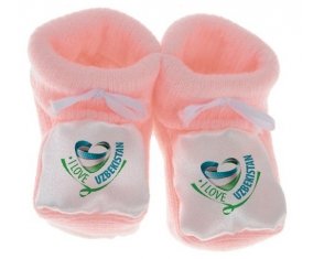 Chausson bébé I Love Uzbekistan de couleur Rose