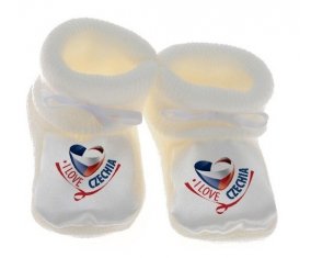 Chausson bébé I Love Czechia de couleur Blanc