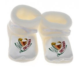 Chausson bébé I Love Sri Lanka de couleur Blanc