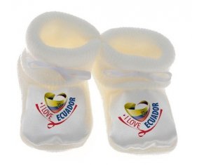 Chausson bébé I Love Ecuador de couleur Blanc