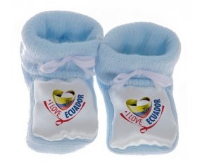 Chausson bébé I Love Ecuador de couleur Bleu