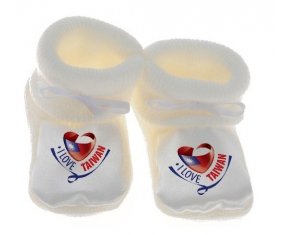 Chausson bébé I Love Taiwan de couleur Blanc