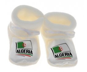 Chausson bébé Flag Algeria design 1 de couleur Blanc