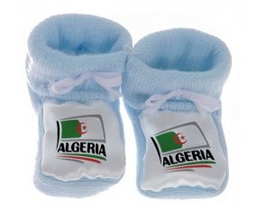 Chausson bébé Flag Algeria design 1 de couleur Bleu
