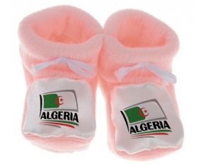 Chausson bébé Flag Algeria design 1 de couleur Rose