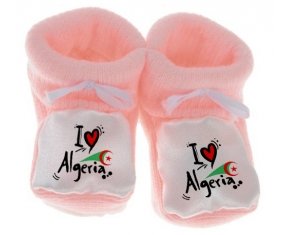 Chausson bébé I love Algeria + drapeau de couleur Rose
