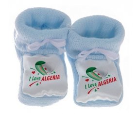 Chausson bébé I love algeria design 2 de couleur Bleu