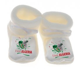 Chausson bébé I love algeria design 3 de couleur Blanc