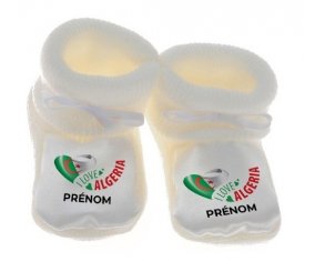 Chausson bébé I love algeria avec prénom de couleur Blanc