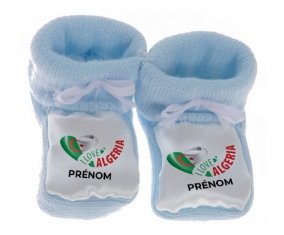 Chausson bébé I love algeria avec prénom de couleur Bleu