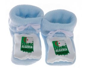 Chausson bébé Made in Algeria design 3 avec prénom de couleur Bleu
