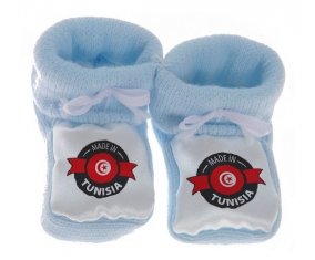 Chausson bébé Made in Tunisia design 1 avec prénom de couleur Bleu