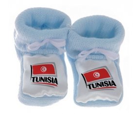 Chausson bébé Flag Tunisia design 1 de couleur Bleu