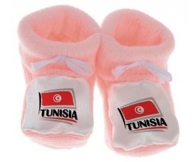 Chausson bébé Flag Tunisia design 1 de couleur Rose