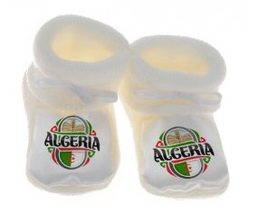 Chausson bébé Flag Algeria design 2 de couleur Blanc