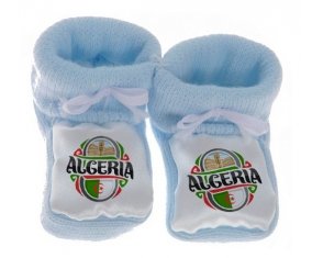 Chausson bébé Flag Algeria design 2 de couleur Bleu