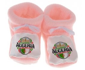 Chausson bébé Flag Algeria design 2 de couleur Rose