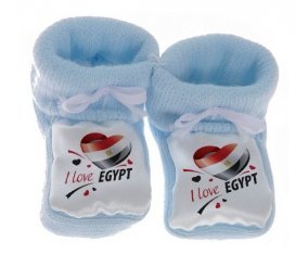 Chausson bébé I love Egypt design 1 de couleur Bleu
