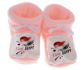 Chausson bébé I love Egypt design 1 de couleur Rose