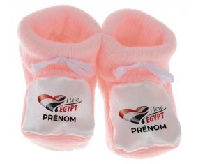 Chausson bébé I love Egypt avec prénom de couleur Rose