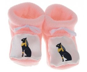 Chausson bébé Chat égyptien noir bastet déesse de l'egypte ancienne de couleur Rose