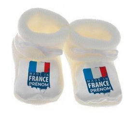 Chausson bébé Made in France avec prénom de couleur Blanc