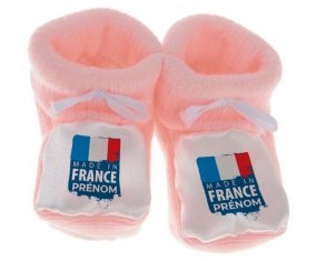 Chausson bébé Made in France avec prénom de couleur Rose