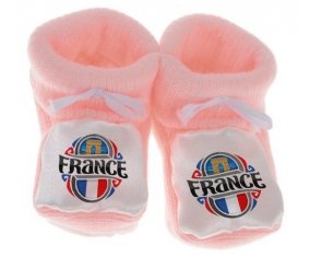 Chausson bébé Flag France design 1 de couleur Rose