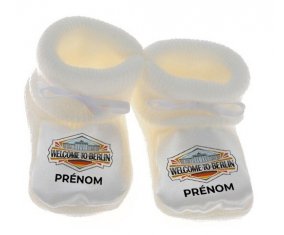 Chausson bébé Welcome to Berlin avec prénom de couleur Blanc