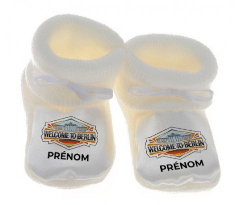 Chausson bébé Welcome to Berlin avec prénom de couleur Blanc