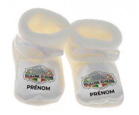 Chausson bébé Welcome to Rome avec prénom de couleur Blanc
