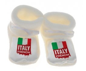 Chausson bébé Drapeau Italie avec prénom de couleur Blanc