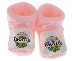 Chausson bébé Flag Brazil de couleur Rose