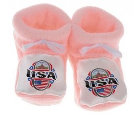 Chausson bébé Flag USA de couleur Rose