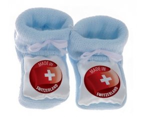 Chausson bébé Made in SWITZERLAND de couleur Bleu