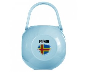 Boîte à sucette Drapeau effet pinceau Iles Aland avec prénom de couleur Bleue