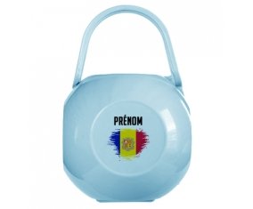 Boîte à sucette Drapeau effet pinceau Andorre avec prénom de couleur Bleue