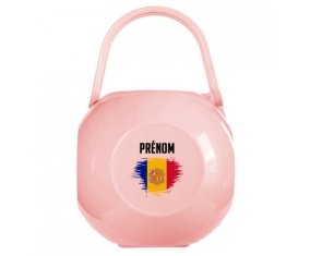 Boîte à sucette Drapeau effet pinceau Andorre avec prénom de couleur Rose