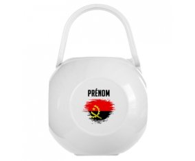 Boîte à tétine Drapeau effet pinceau Angola avec prénom de couleur Blanche